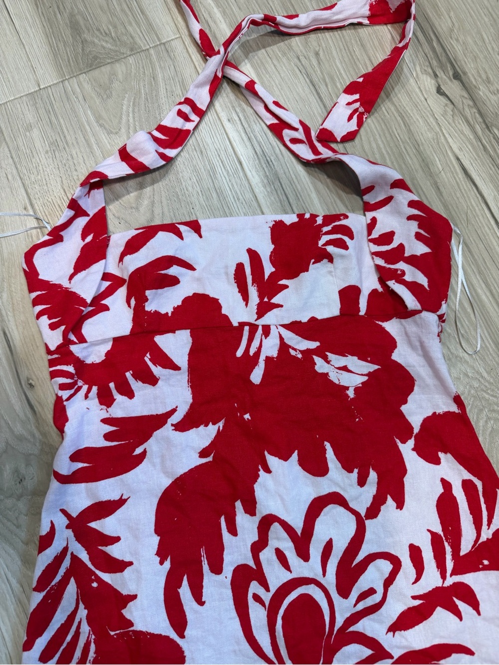 Zara Red and White Floral Halter Dress